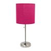 Set of Two 20" Silver Metal Table Lamp With Pink Drum Shade