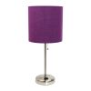 Set of Two 20" Silver Metal Table Lamp With Purple Drum Shade