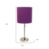Set of Two 20" Silver Metal Table Lamp With Purple Drum Shade