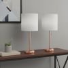 Set of Two 20" Rose Gold Metal Table Lamp With White Drum Shade