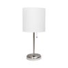 20" Silver Metal USB Table Lamp LED With White Drum Shade