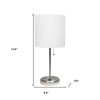20" Silver Metal USB Table Lamp LED With White Drum Shade