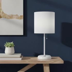 20" White Metal USB Table Lamp LED With White Drum Shade
