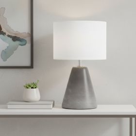 14" White Concrete Novelty Table Lamp With White Drum Shade