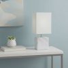 12" White And Black Ceramic Square Table Lamp With White Shade