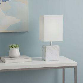 12" White And Black Ceramic Square Table Lamp With White Shade