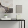 12" White Ceramic Square Table Lamp With Gray Shade