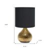 9" Gold Porcelain Round Table Lamp With Black Drum Shade