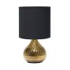 9" Gold Porcelain Round Table Lamp With Black Drum Shade