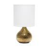 9" Gold Porcelain Round Table Lamp With White Drum Shade
