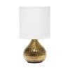 9" Gold Porcelain Round Table Lamp With White Drum Shade