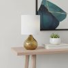 9" Gold Porcelain Round Table Lamp With White Drum Shade