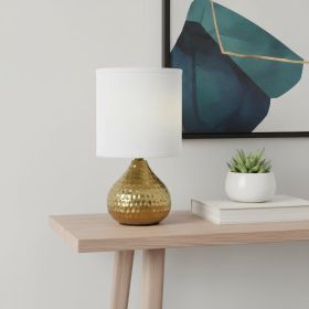 9" Gold Porcelain Round Table Lamp With White Drum Shade