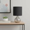 9" Silver Metal Round Table Lamp With Black Drum Shade