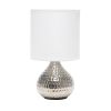 9" Silver Metal Round Table Lamp With White Drum Shade
