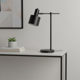 22" Black Metal Table Lamp With Black Globe Shade