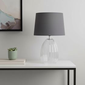 18" Clear Glass Novelty Table Lamp With Gray Drum Shade