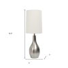 20" Nickel Metal Round Table Lamp With White Drum Shade
