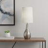 20" Nickel Metal Round Table Lamp With White Drum Shade