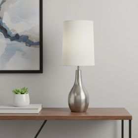 20" Nickel Metal Round Table Lamp With White Drum Shade