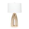 29" Natural And White Manufactured Wood And Metal Round Table Lamp With White Drum Shade