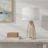 29" Natural And White Manufactured Wood And Metal Round Table Lamp With White Drum Shade
