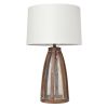 29" Natural Manufactured Wood And Metal Round Table Lamp With White Drum Shade