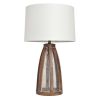 29" Natural Manufactured Wood And Metal Round Table Lamp With White Drum Shade