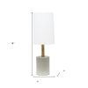 18" Gray And Antiqued Brass Concrete And Metal Table Lamp With White Drum Shade