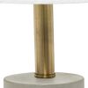 18" Gray And Antiqued Brass Concrete And Metal Table Lamp With White Drum Shade