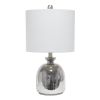 20" Silver Glass Round Table Lamp With Light Gray Drum Shade