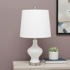 23" White And Silver Glass Gourd Table Lamp With White Drum Shade