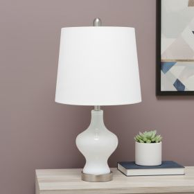 23" White And Silver Glass Gourd Table Lamp With White Drum Shade