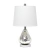 21" Silver Glass And Metal Round Scalloped Table Lamp With White Drum Shade