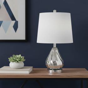 21" Silver Glass And Metal Round Scalloped Table Lamp With White Drum Shade