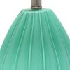23" Sea Green And Silver Geometric Lines Table Lamp With White Drum Shade