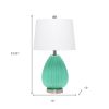 23" Sea Green And Silver Geometric Lines Table Lamp With White Drum Shade