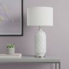 30" White And Nickel Glass Quatrefoil Table Lamp With White Drum Shade