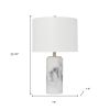 24" White And Black Faux Marble Concrete Table Lamp With White Drum Shade