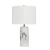 24" White And Black Faux Marble Concrete Table Lamp With White Drum Shade