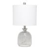 20" Gray Glass Round Table Lamp With White Drum Shade