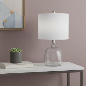 20" Gray Glass Round Table Lamp With White Drum Shade