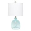 20" Blue Glass Round Table Lamp With White Drum Shade