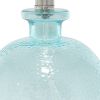 20" Blue Glass Round Table Lamp With White Drum Shade