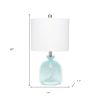 20" Blue Glass Round Table Lamp With White Drum Shade