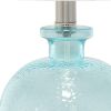 20" Blue Glass Round Table Lamp With White Drum Shade
