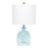 20" Blue Glass Round Table Lamp With White Drum Shade