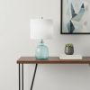 20" Blue Glass Round Table Lamp With White Drum Shade