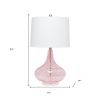 24" Light Pink Glass Round Table Lamp With White Drum Shade
