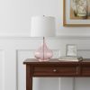 24" Light Pink Glass Round Table Lamp With White Drum Shade